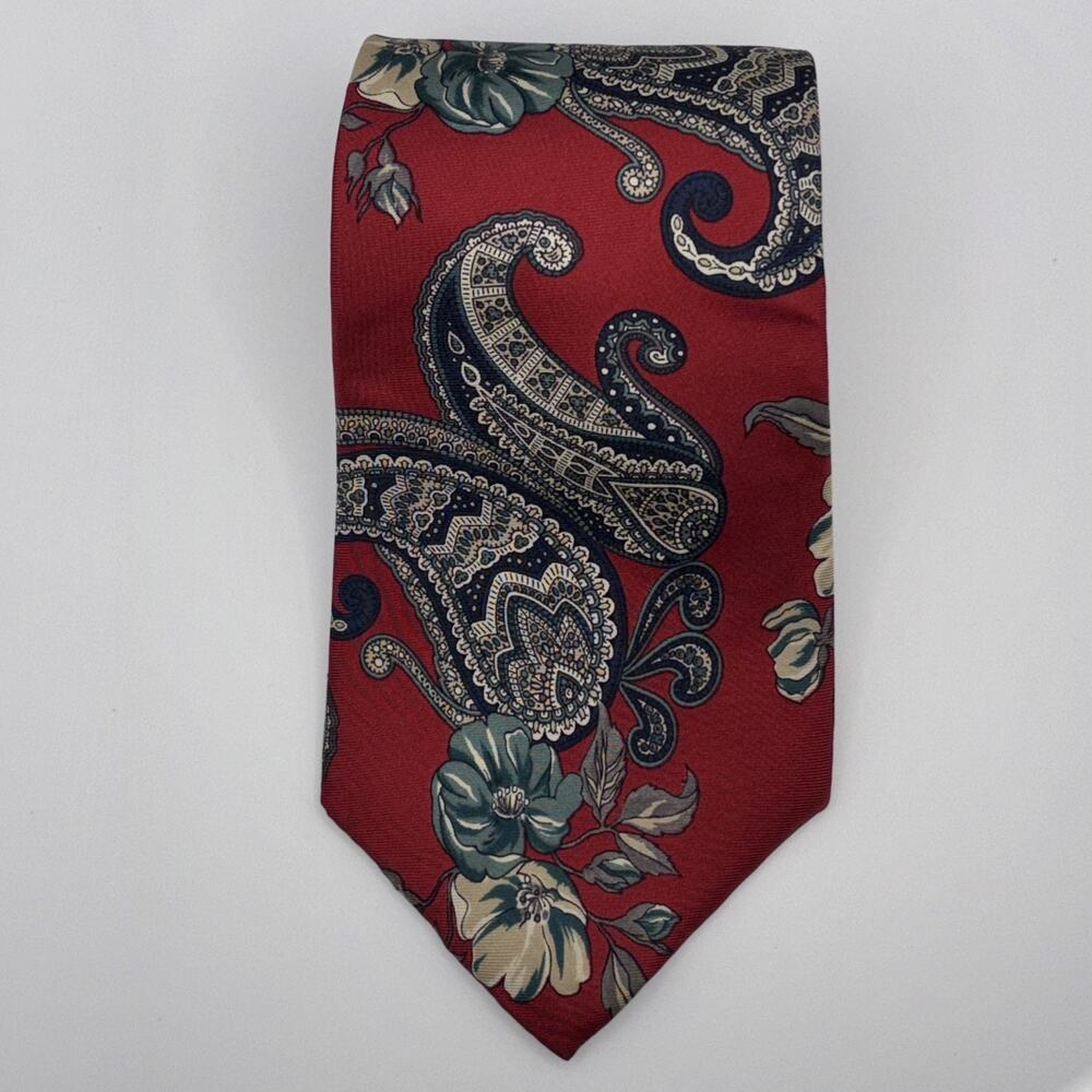 Vintage Traditionalist Men’s Tie 10% Polyester Made In USA Filigree Paisley Red